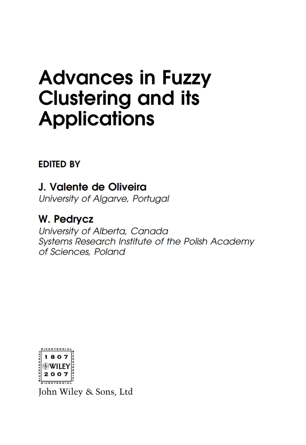 Advances in Fuzzy Clustering and its Applications 1st Edition