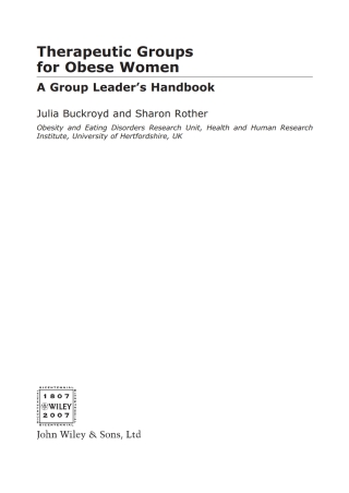 Cover image: Therapeutic Groups for Obese Women 1st edition 9780470034484