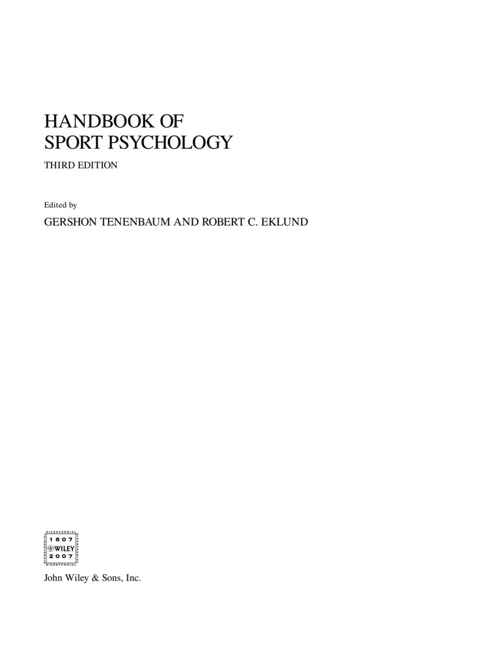 Handbook of Sport Psychology 3rd Edition