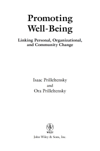 Imagen de portada: Promoting Well-Being: Linking Personal, Organizational, and Community Change 1st edition 9780471719267