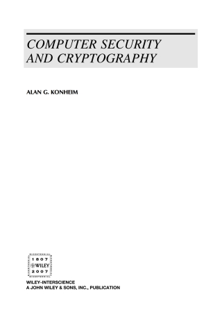 Cover image: Computer Security and Cryptography 1st edition 9780471947837