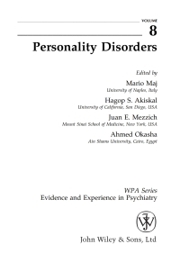 Cover image: Personality Disorders 1st edition 9780470090367