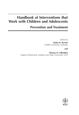 Imagen de portada: Handbook of Interventions that Work with Children and Adolescents: Prevention and Treatment 1st edition 9780470844533