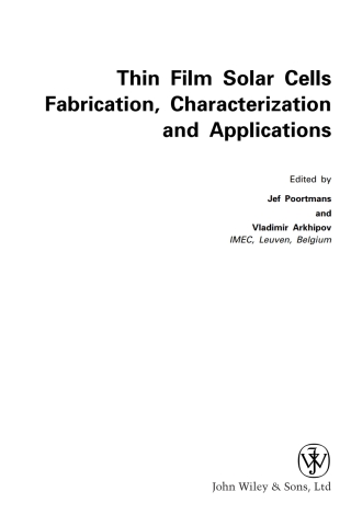 Omslagafbeelding: Thin Film Solar Cells: Fabrication, Characterization and Applications 1st edition 9780470091265