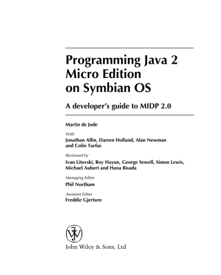 Cover image: Programming Java 2 Micro Edition for Symbian OS 1st edition 9780470092231