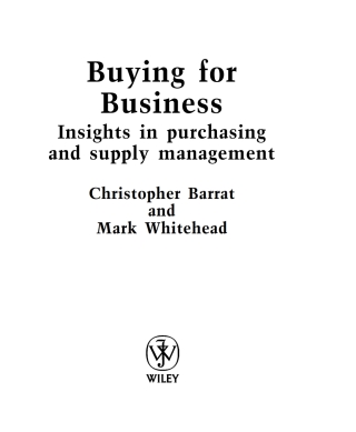 Cover image: Buying for Business: Insights in Purchasing and Supply Management 1st edition 9780470092460