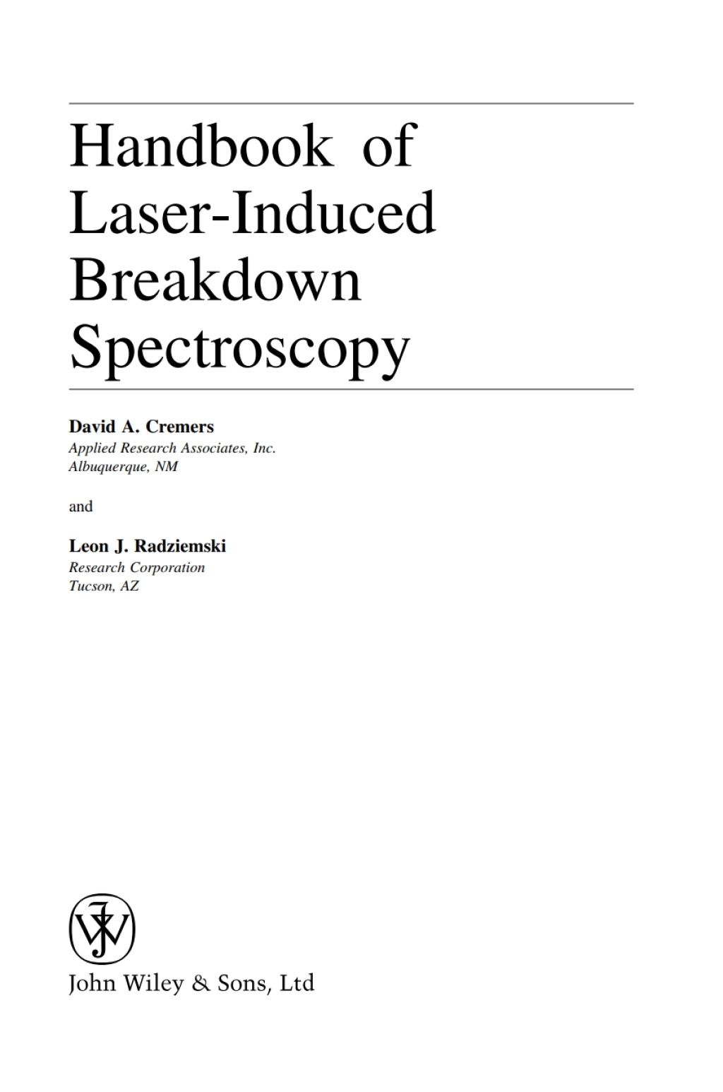 Handbook of Laser-Induced Breakdown Spectroscopy 1st Edition