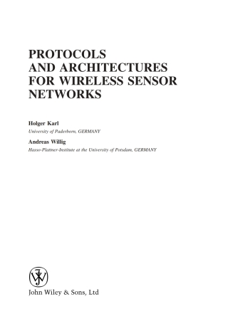 Cover image: Protocols and Architectures for Wireless Sensor Networks 1st edition 9780470095102