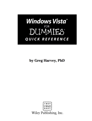 Immagine di copertina: Windows Vista For Dummies Quick Reference 1st edition 9780764578953