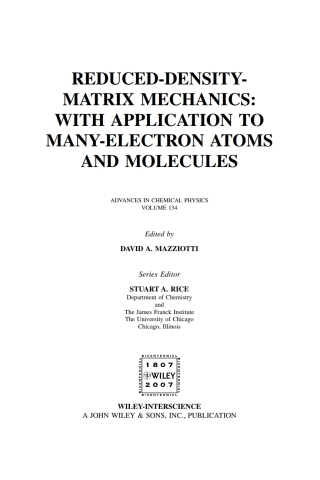 صورة الغلاف: Reduced-Density-Matrix Mechanics 1st edition 9780471790563
