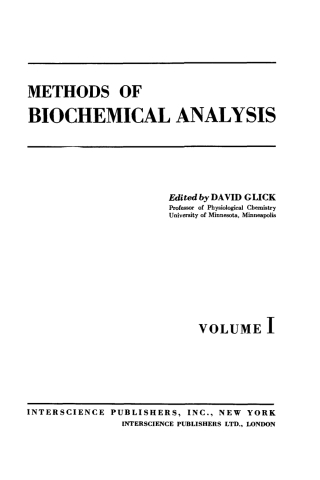 Cover image: Methods of Biochemical Analysis 1st edition 9780471304265