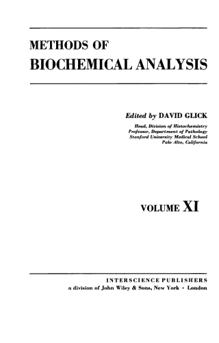 Cover image: Methods of Biochemical Analysis 1st edition 9780470307380
