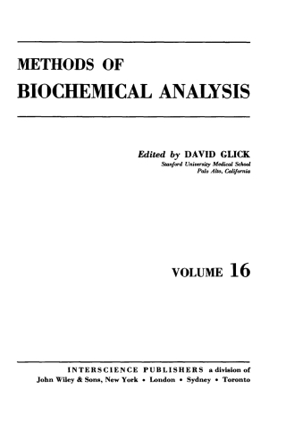 صورة الغلاف: Methods of Biochemical Analysis 1st edition 9780470307502