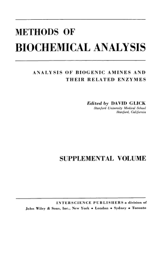 Cover image: Analysis of Biogenic Amines and Their Related Enzymes 1st edition 9780471304203