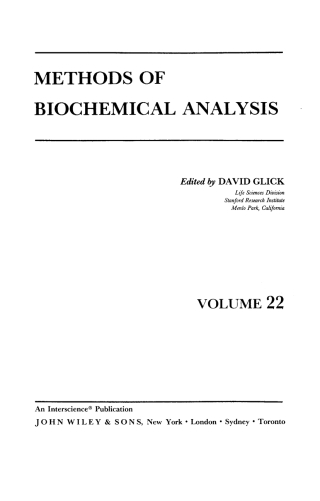 Cover image: Methods of Biochemical Analysis 1st edition 9780471307464