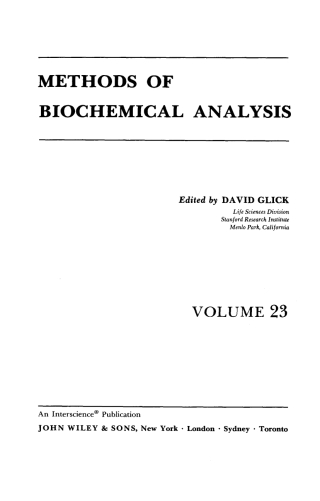 Imagen de portada: Methods of Biochemical Analysis 1st edition 9780471014133