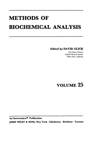 Cover image: Methods of Biochemical Analysis 1st edition 9780471043973