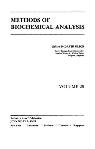 Cover image: Methods of Biochemical Analysis 1st edition 9780471862833