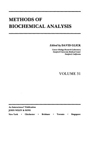 Cover image: Methods of Biochemical Analysis 1st edition 9780471821779