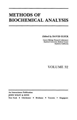 Cover image: Methods of Biochemical Analysis 1st edition 9780471821953