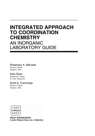 صورة الغلاف: Integrated Approach to Coordination Chemistry: An Inorganic Laboratory Guide 1st edition 9780471464839