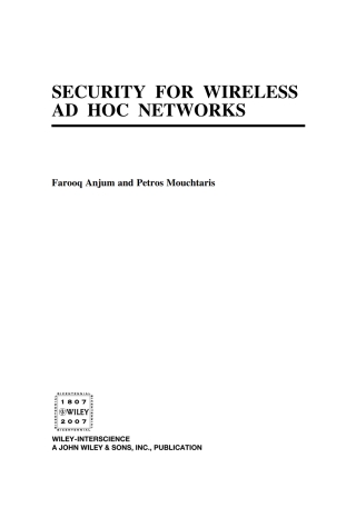 صورة الغلاف: Security for Wireless Ad Hoc Networks 1st edition 9780471756880
