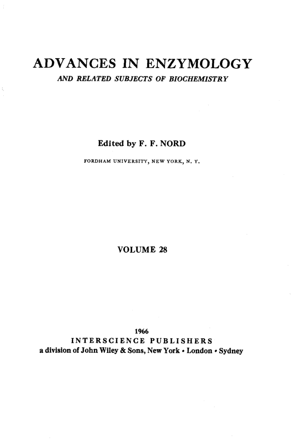 Advances in Enzymology and Related Areas of Molecular Biology 11th Edition