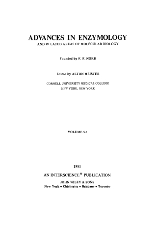 Imagen de portada: Advances in Enzymology and Related Areas of Molecular Biology 11th edition 9780471081203