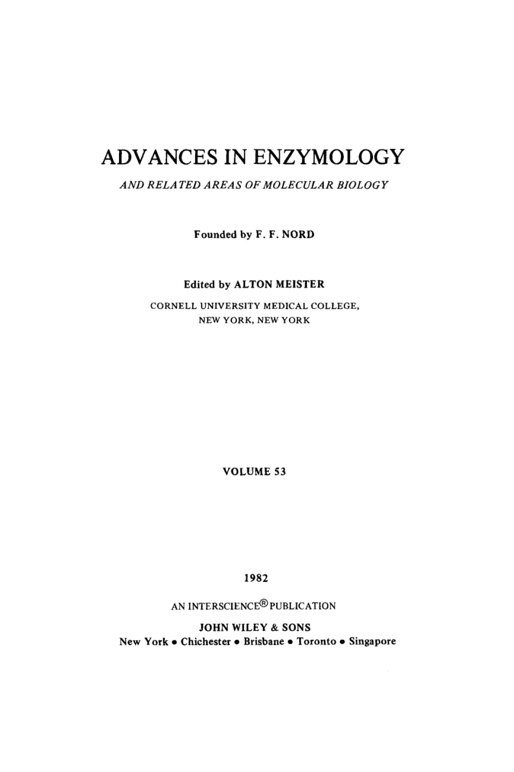 Advances in Enzymology and Related Areas of Molecular Biology 11th Edition