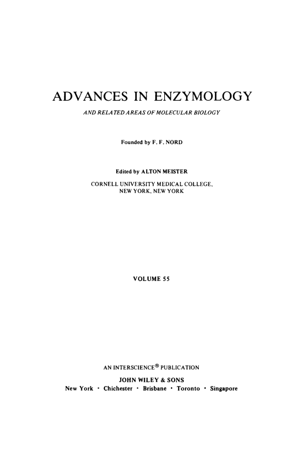 Advances in Enzymology and Related Areas of Molecular Biology 11th Edition