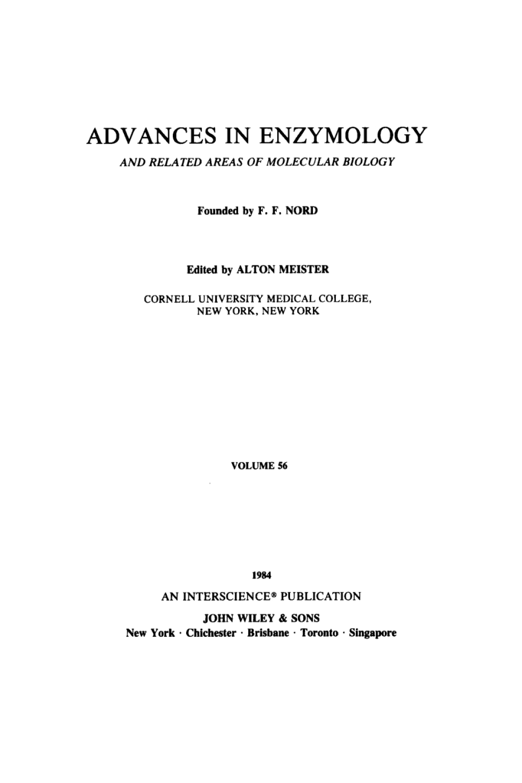 Advances in Enzymology and Related Areas of Molecular Biology 11th Edition