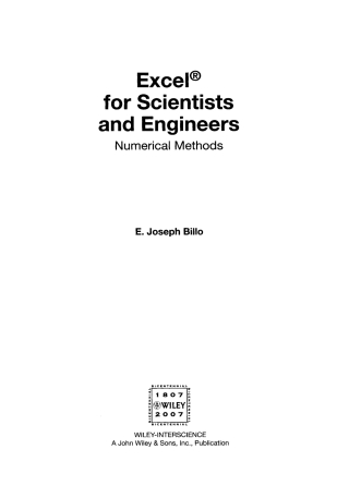 Imagen de portada: Excel for Scientists and Engineers: Numerical Methods 1st edition 9780471387343