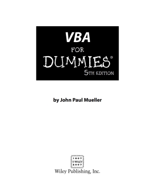 Cover image: VBA For Dummies 5th edition 9780470046500