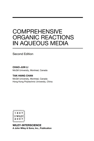 Cover image: Comprehensive Organic Reactions in Aqueous Media 2nd edition 9780471761297