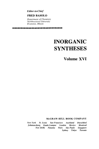صورة الغلاف: Inorganic Syntheses 1st edition 9780470131787