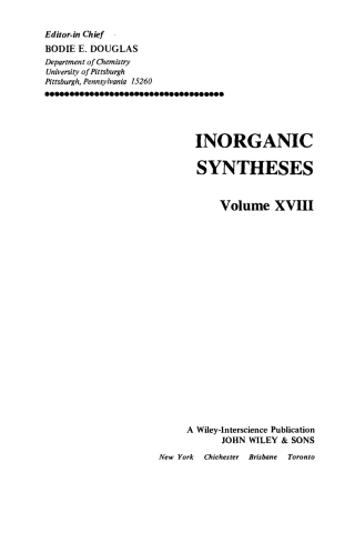 Cover image: Inorganic Syntheses 1st edition 9780471033936