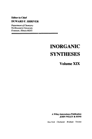 Cover image: Inorganic Syntheses 1st edition 9780471045427