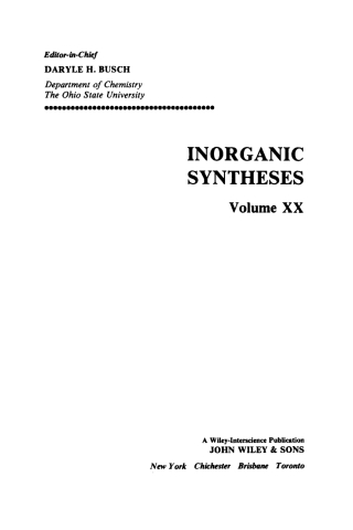 Titelbild: Inorganic Syntheses 1st edition 9780471077152