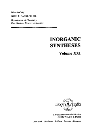 Titelbild: Inorganic Syntheses 1st edition 9780471865209