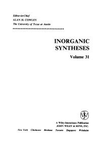 Cover image: Inorganic Syntheses 1st edition 9780471152880