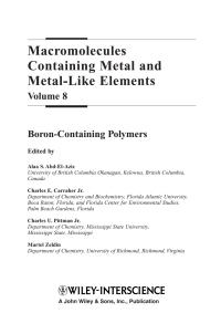 Imagen de portada: Macromolecules Containing Metal and Metal-Like Elements, Volume 8: Boron-Containing Particles 1st edition 9780471730125