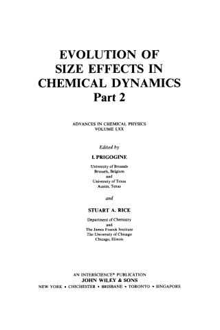 Imagen de portada: Evolution of Size Effects in Chemical Dynamics, Part 2 1st edition 9780471629511