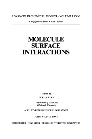 Imagen de portada: Molecule Surface Interactions 1st edition 9780471917823