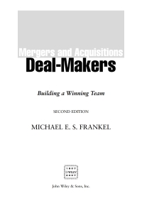 Cover image: Mergers and Acquisitions Deal-Makers 2nd edition 9780470098158