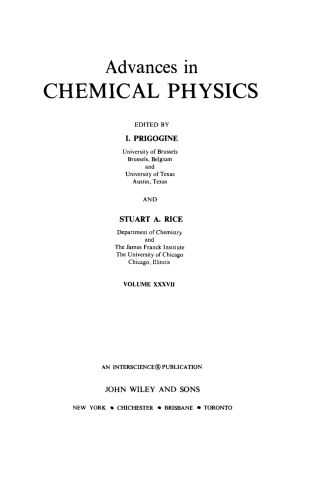 Titelbild: Advances in Chemical Physics 1st edition 9780471034599