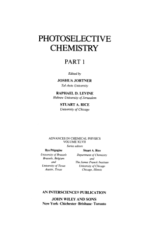 Cover image: Photoselective Chemistry, Part 1 1st edition 9780471062752