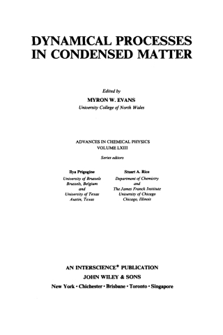 Cover image: Dynamical Processes in Condensed Matter 1st edition 9780471807780