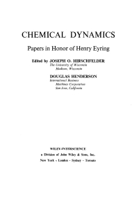 Cover image: Chemical Dynamics: Papers in Honor of Henry Eyring 1st edition 9780471400660