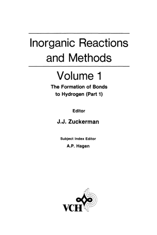 Titelbild: Inorganic Reactions and Methods, The Formation of Bonds to Hydrogen (Part 1) 1st edition 9780471186540