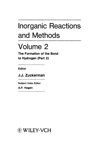 Cover image: Inorganic Reactions and Methods, The Formation of the Bond to Hydrogen (Part 2) 1st edition 9780471186557